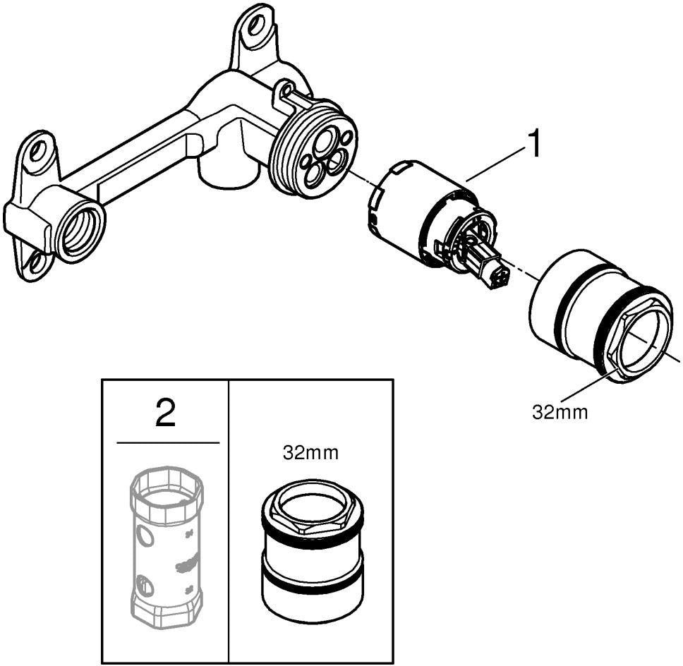 GROHE Einhand-Universal-Einbaukörper 23200 für 2-Loch-Waschtisch-Wandbatterien – SilkMove-Technologie