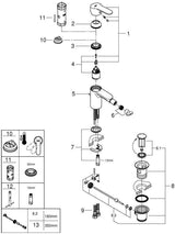 GROHE Eurostyle Cosmopolitan Einhand-Bidetbatterie mit Zugstangen-Ablaufgarnitur und SilkMove-Technologie