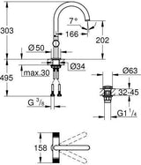 GROHE Atrio Private Collection Waschtisch-Einlochbatterie L-Size mit Knopfbetätigung und EcoJoy in Chrom