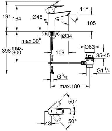 GROHE BauLoop Einhand-Waschtischbatterie M-Size mit 3,5 l/min Durchfluss und Zugstangen-Ablaufgarnitur in Chrom
