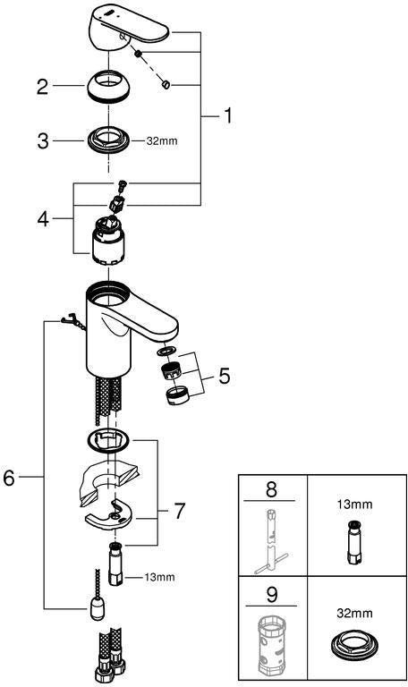 GROHE Eurosmart Cosmopolitan Einhand-Waschtischbatterie S-Size Chrom mit versenkbarer Kette und EcoJoy