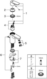 GROHE Eurosmart Cosmopolitan Einhand-Waschtischbatterie S-Size Chrom mit versenkbarer Kette und EcoJoy