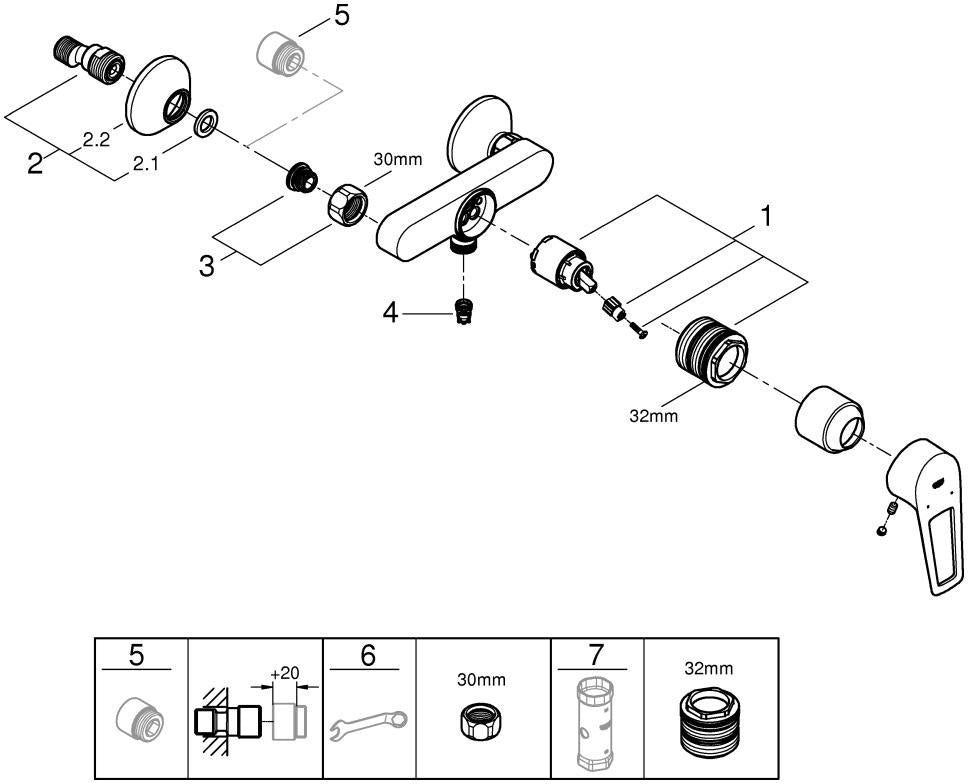 GROHE BauLoop Einhand-Brausebatterie Wandmontage Chrom 23633_1 – eigensicher, mit Temperaturbegrenzer