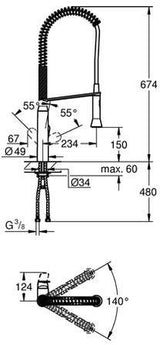 GROHE K7 Einhand-Spültischbatterie mit Profibrause, Chrom, 140° schwenkbar