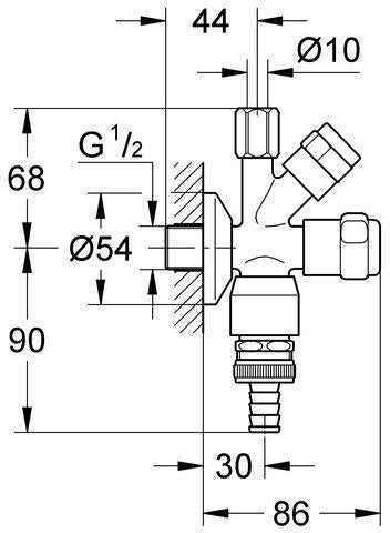 GROHE WAS Kombi-Eckventil 41082 Design-Griff DN15 mit Rückflussverhinderer und Rohrbelüfter in Chrom