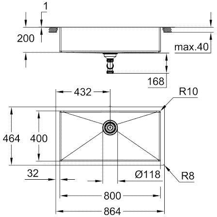 GROHE K700 Edelstahlspüle 1 Becken 864 x 464 mm – Unterbau & Aufliegend