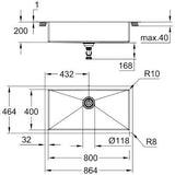 GROHE K700 Edelstahlspüle 1 Becken 864 x 464 mm – Unterbau & Aufliegend