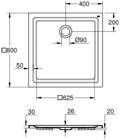 GROHE Universal Duschwanne 1000 x 1000 mm Acryl alpinweiß – flacher Einbau