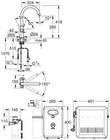 GROHE Blue Professional C-Auslauf Spültisch-Einhandmischer mit Filterfunktion und Bluetooth/WLAN