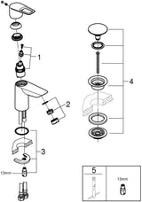 GROHE BauLoop Einhand-Waschtischbatterie S-Size mit Push-Open Ablaufgarnitur, chrom