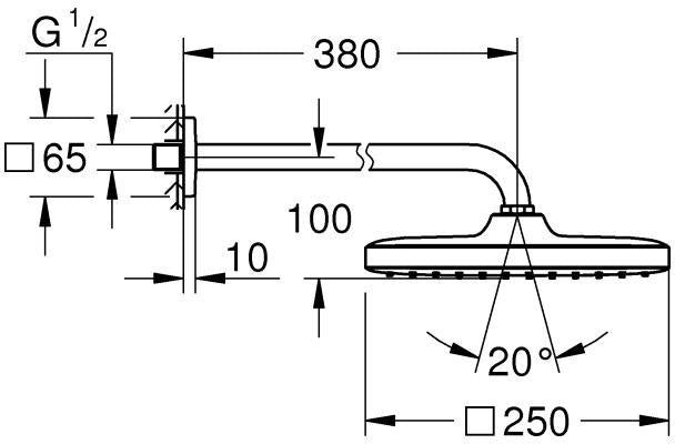 GROHE Tempesta 250 Cube Kopfbrausenset 380 mm – 1 Strahl, Chrom, EcoJoy