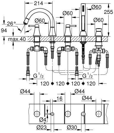 GROHE Grandera 5-Loch-Wannenkombination Chrom – Zweigriff-Armatur mit Handbrause