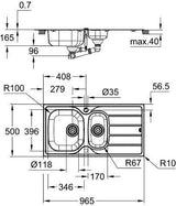 GROHE K200 Edelstahlspüle 1,5 Becken mit Abtropffläche 965x500 mm