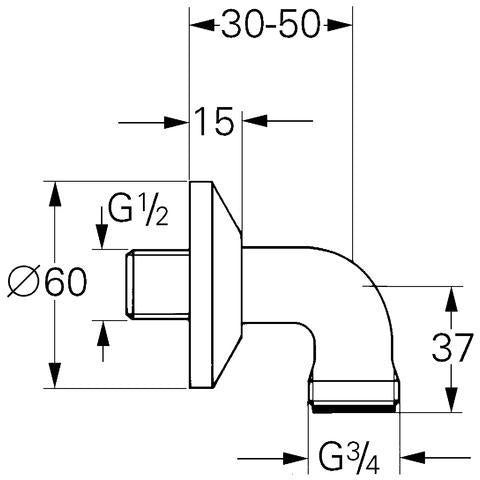 GROHE Anschlusswinkel 12063 für Vertica-Batterien – 1/2 Zoll x 3/4 Zoll, chrom