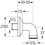 GROHE Anschlusswinkel 12063 für Vertica-Batterien – 1/2 Zoll x 3/4 Zoll, chrom