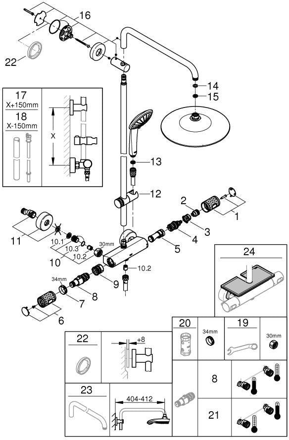 GROHE Euphoria 260 Duschsystem mit Thermostatbatterie, CoolTouch Chrom, Wandmontage