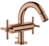 GROHE Atrio Bidet-Zweigriffbatterie mit Kreuzgriffen in Chrom – 1-Loch-Montage, Kugelgelenk-Mousseur