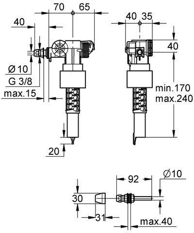 GROHE Füllventil 37092 DN10 mit Abdeckkappe, Versatzausgleichstück und Drossel – 3/8 Zoll