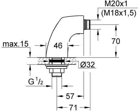 GROHE Standanschluss Chiara 12092 1/2 Zoll, Ausladung 57 mm, Auslaufhöhe 70 mm, Chrom