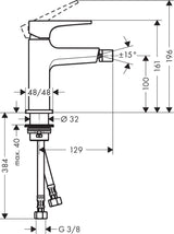 HANSGROHE Metropol Einhebel-Bidetmischer DN 15 chrom – mit Ablaufgarnitur und Kugelgelenk-Strahlformer