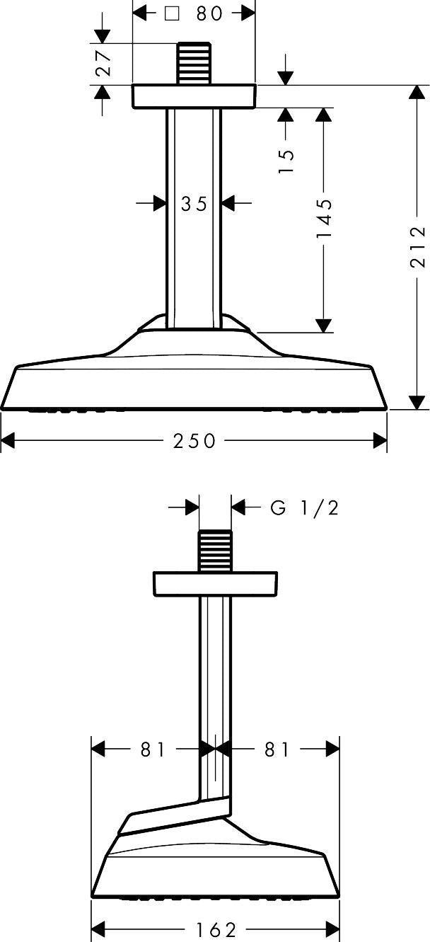 AXOR ShowerSphere 1jet Kopfbrause 250 x 160 mm mit Deckenanschluss für Deckenmontage