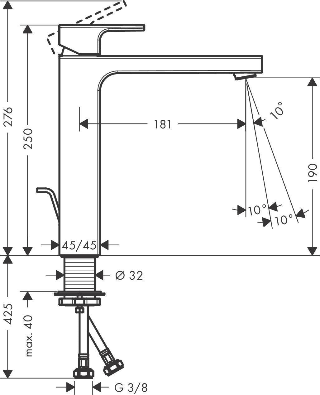 Hansgrohe VERNIS Shape 190 Einhebel-Waschtischmischer mit Zugstangen-Ablaufgarnitur, Chrom