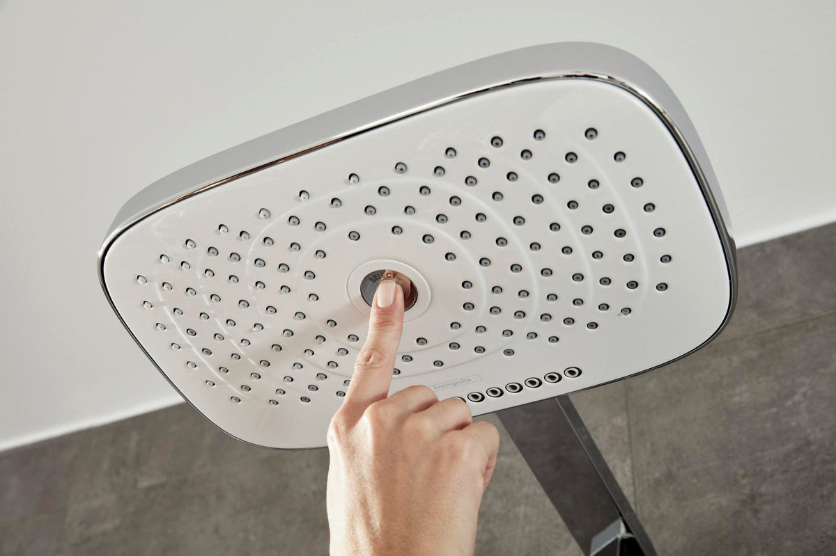HANSGROHE Showerpipe RAINDANCE SELECT E 300 3jet ST DN 15 chrom – Duschsystem mit Thermostat ShowerTablet Select 300