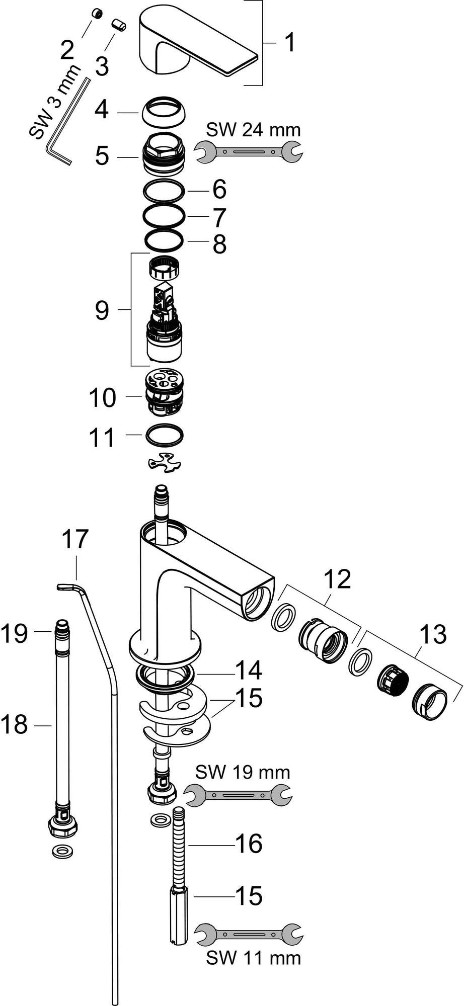 HANSGROHE Rebris E Einhebel-Bidetmischer mit Zugstangen-Ablaufgarnitur, chrom