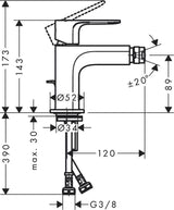 Hansgrohe Rebris S Einhebel-Bidetmischer mit Zugstangen-Ablaufgarnitur, Chrom – 5 l/min