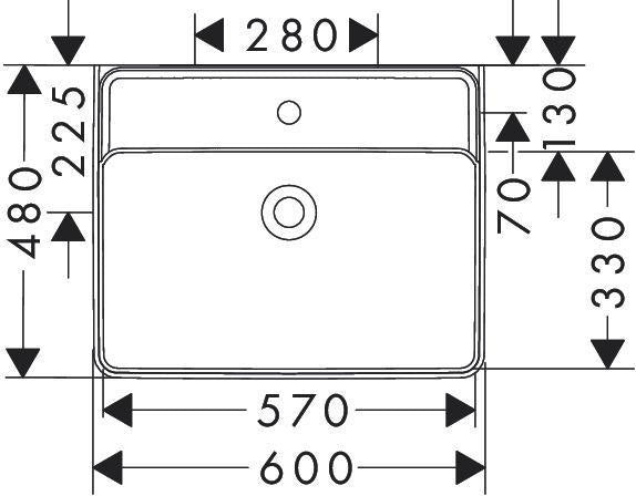 Hansgrohe Xanuia Q Waschtisch 600x480 mm weiß ohne Hahnloch mit Überlauf