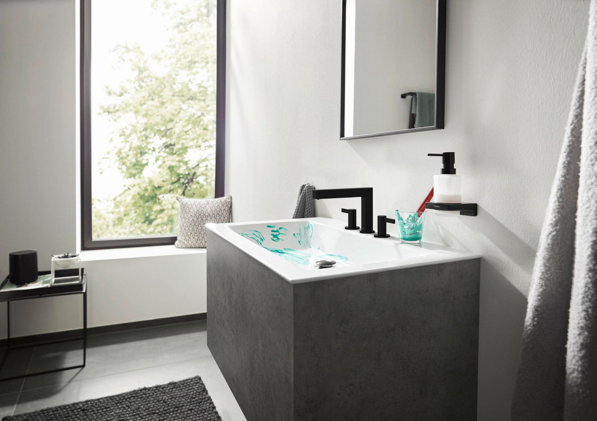 HANSGROHE Finoris 110 3-Loch-Waschtischarmatur mit Push-Open Ablaufgarnitur, Chrom