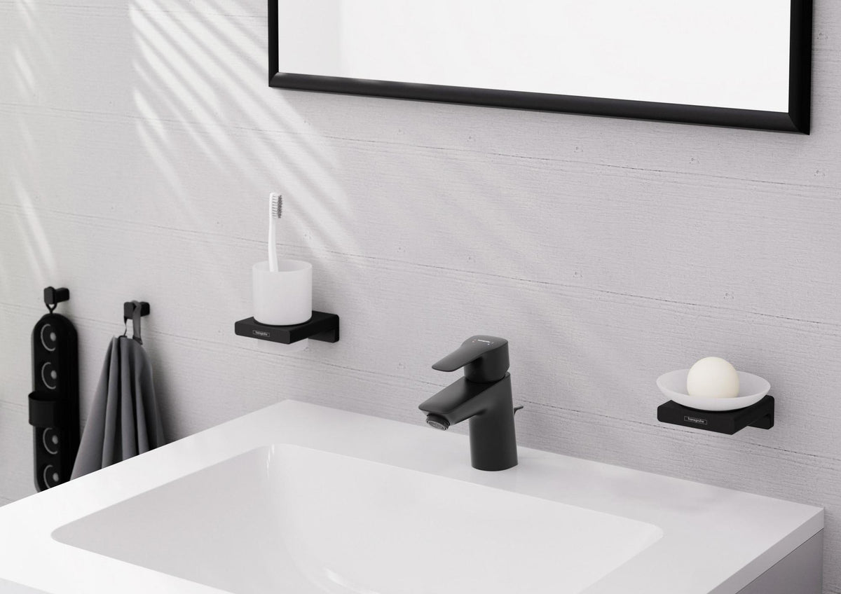 HANSGROHE AddStoris Glashalter Wandmontage Chrom – Mattglas Zahnputzbecher-Halter mit verdeckter Befestigung