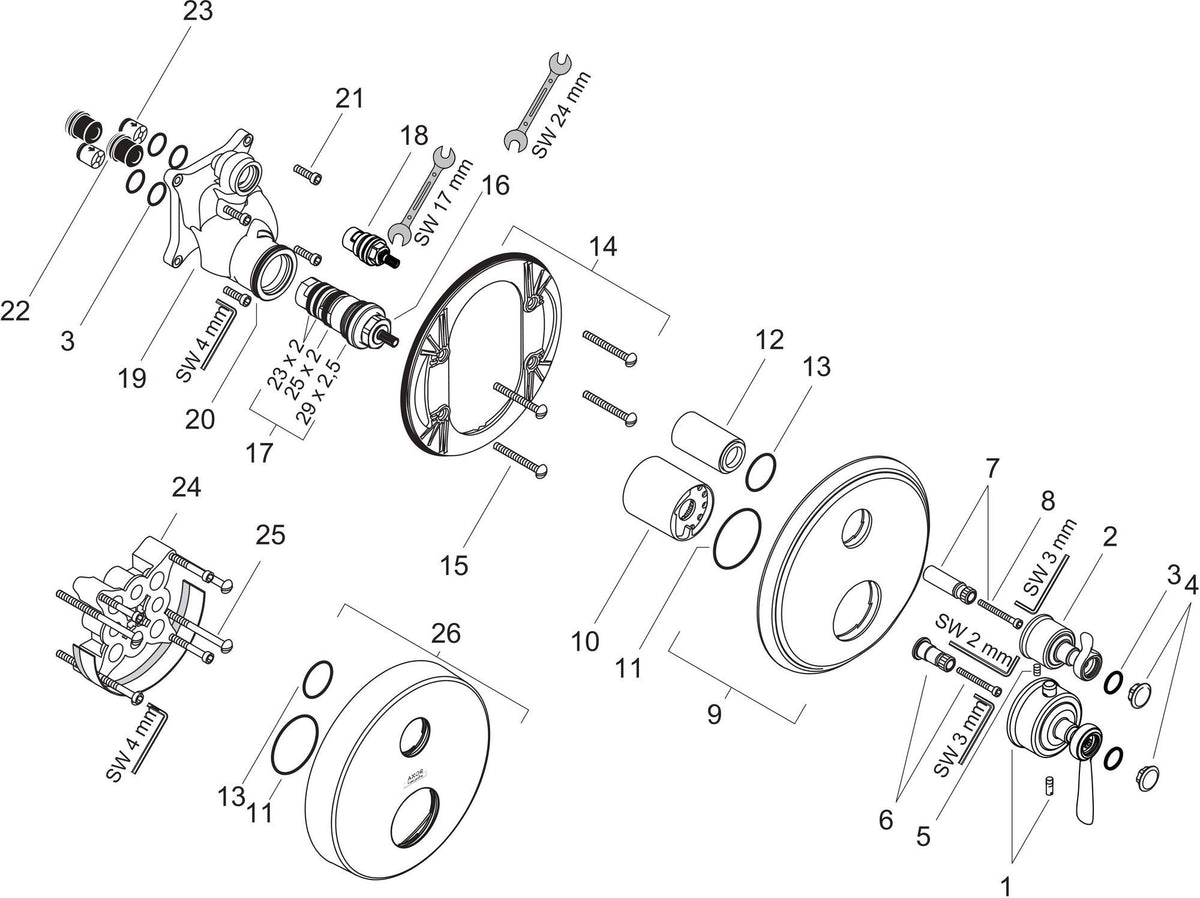 AXOR MONTREUX Thermostat Unterputz mit Abstellventil und Hebelgriff Chrom