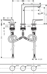 HANSGROHE Metropol 3-Loch-Waschtischarmatur mit Push-Open Ablaufgarnitur, Chrom, ComfortZone 160