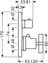 AXOR CITTERIO Unterputz-Thermostat mit Ab-/Umstellventil Kreuzgriff Chrom