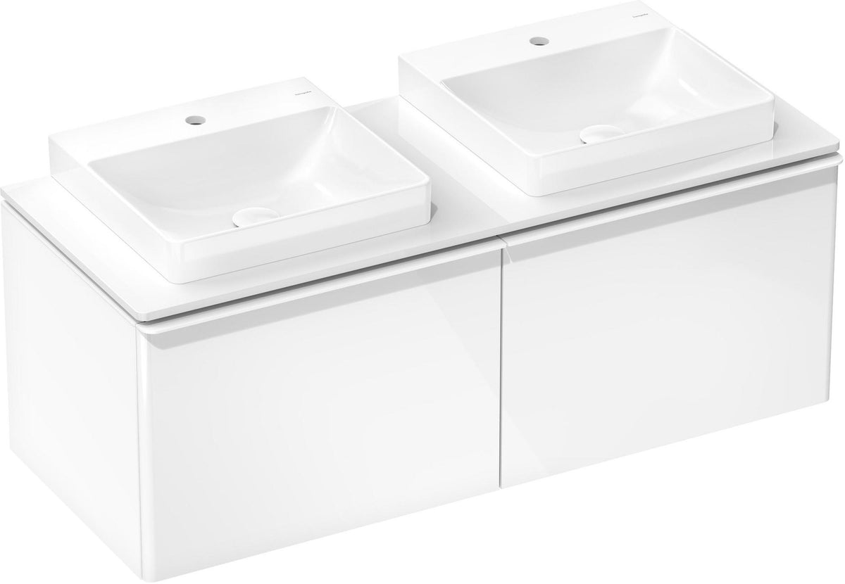 HANSGROHE Waschtischunterschrank Xelu Q 1360 mm Weiß Hochglanz mit Griffleiste Chrom