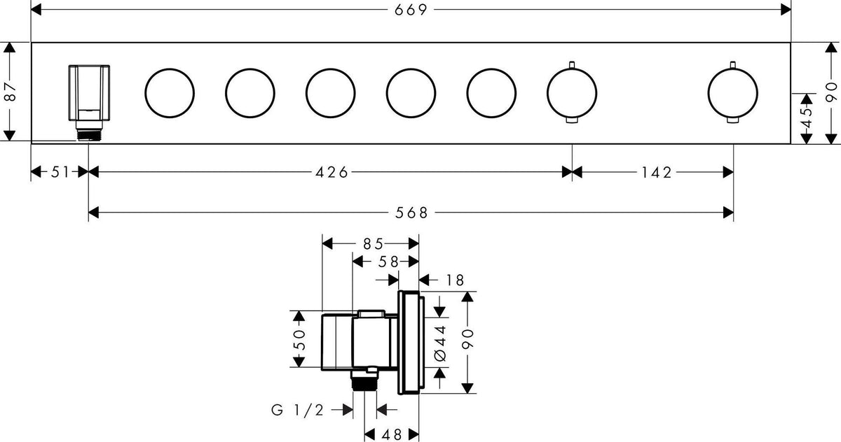 AXOR ShowerSolutions Select Thermostatmodul 670/90 für 5 Verbraucher – Chrom
