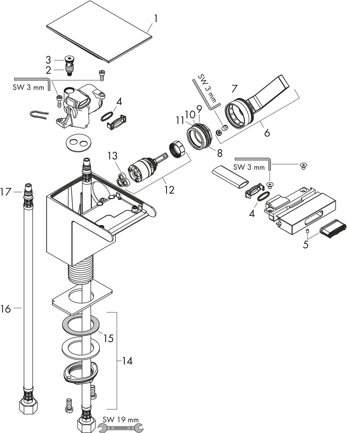 AXOR MyEdition Einhebel-Bidetmischer mit Push-Open Ablaufgarnitur – chrom/Spiegelglas