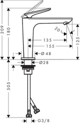 AXOR Citterio C Einhebel-Waschtischmischer 125 mm mit Ablaufgarnitur, chrom