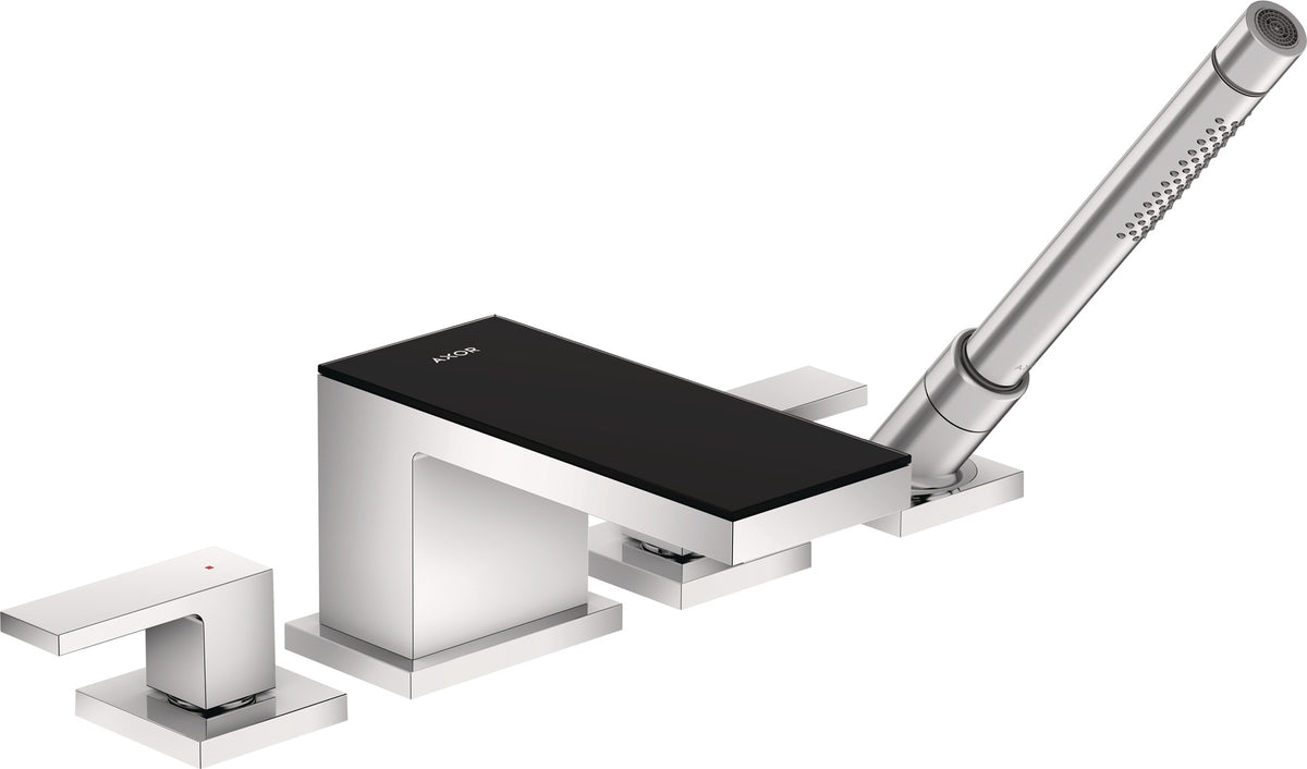 AXOR MyEdition 4-Loch Wannenrandarmatur chrom mit Glasplatte, Stabhandbrause und Secuflex Schlauch