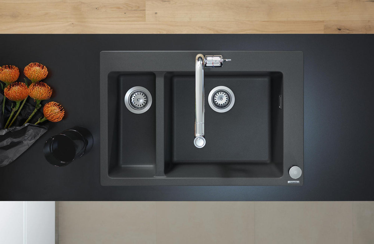 HANSGROHE Einbauspüle S51 180/450 SilicaTec Graphitschwarz mit 2 Becken