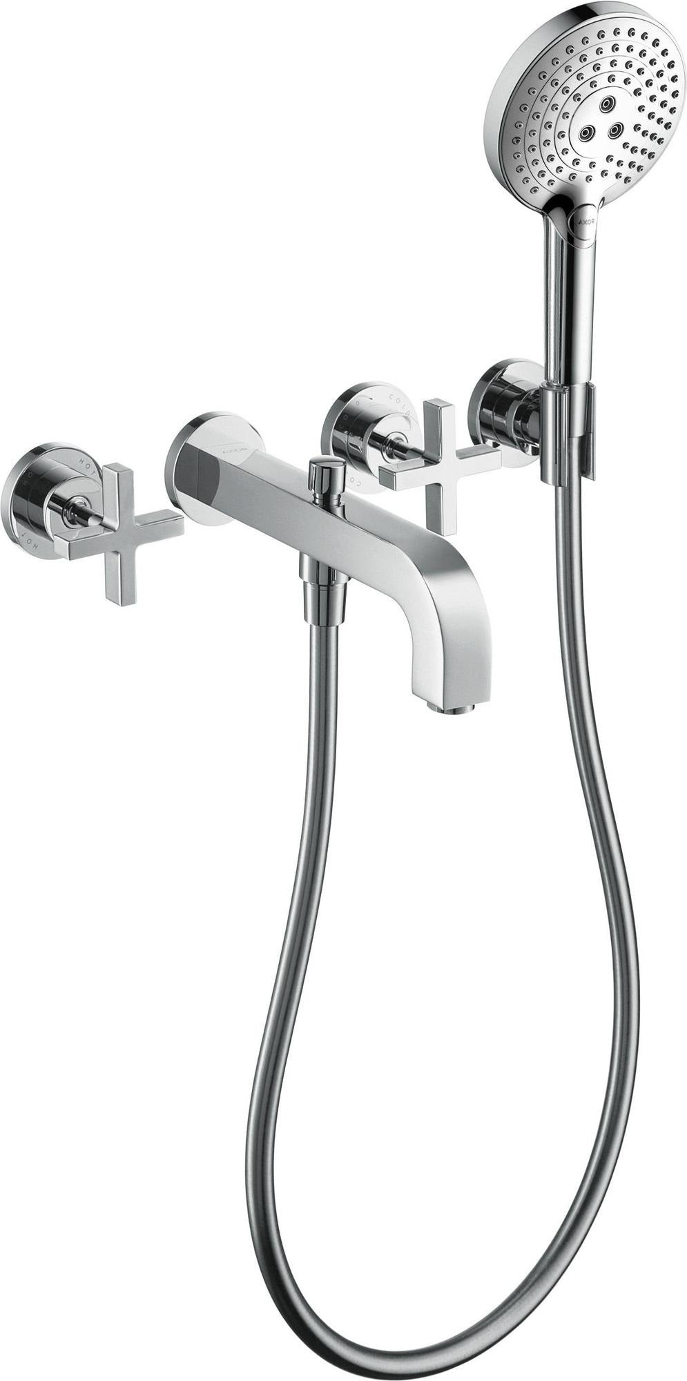 AXOR CITTERIO 3-Loch-Wannenarmatur DN 15 Unterputz mit Handbrause und Kreuzgriff Chrom