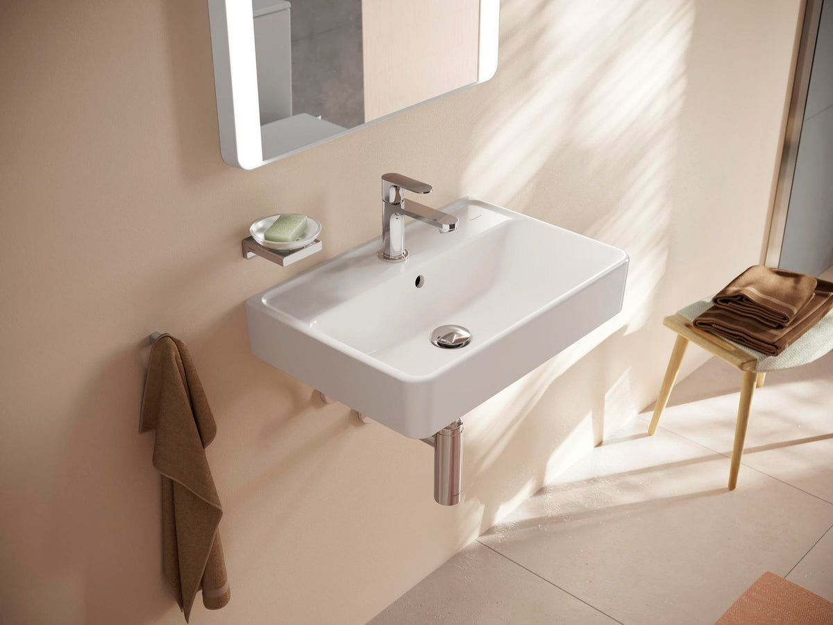 HANSGROHE Xanuia Q Compact Waschtisch 600x370mm mit SmartClean Glasur, Hahnloch und Überlauf