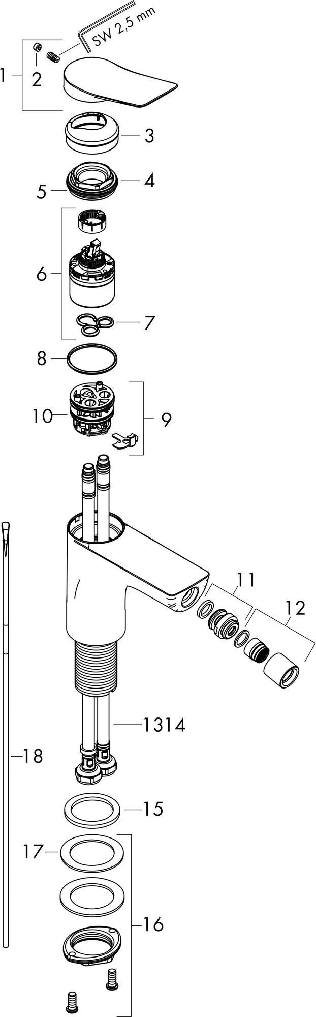 Hansgrohe Vivenis Einhebel-Bidetmischer mit Zugstangen-Ablaufgarnitur, Chrom – 7,5 l/min