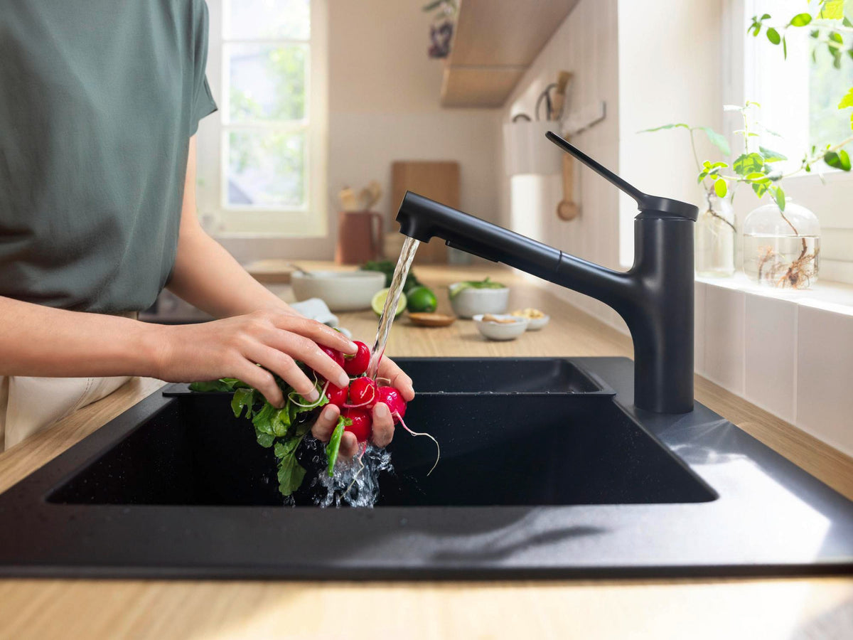 HANSGROHE Einbauspüle S51 450 SilicaTec graphitschwarz 1 Becken 60 cm Unterschrank
