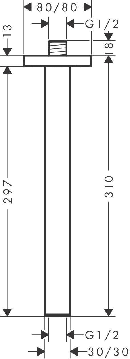 Hansgrohe Deckenanschluss E 300 mm Chrom – Unterputz Brausearm mit Rosette