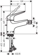 HANSGROHE Novus Einhebel-Bidetmischer DN 15 mit Zugstangen-Ablaufgarnitur, chrom