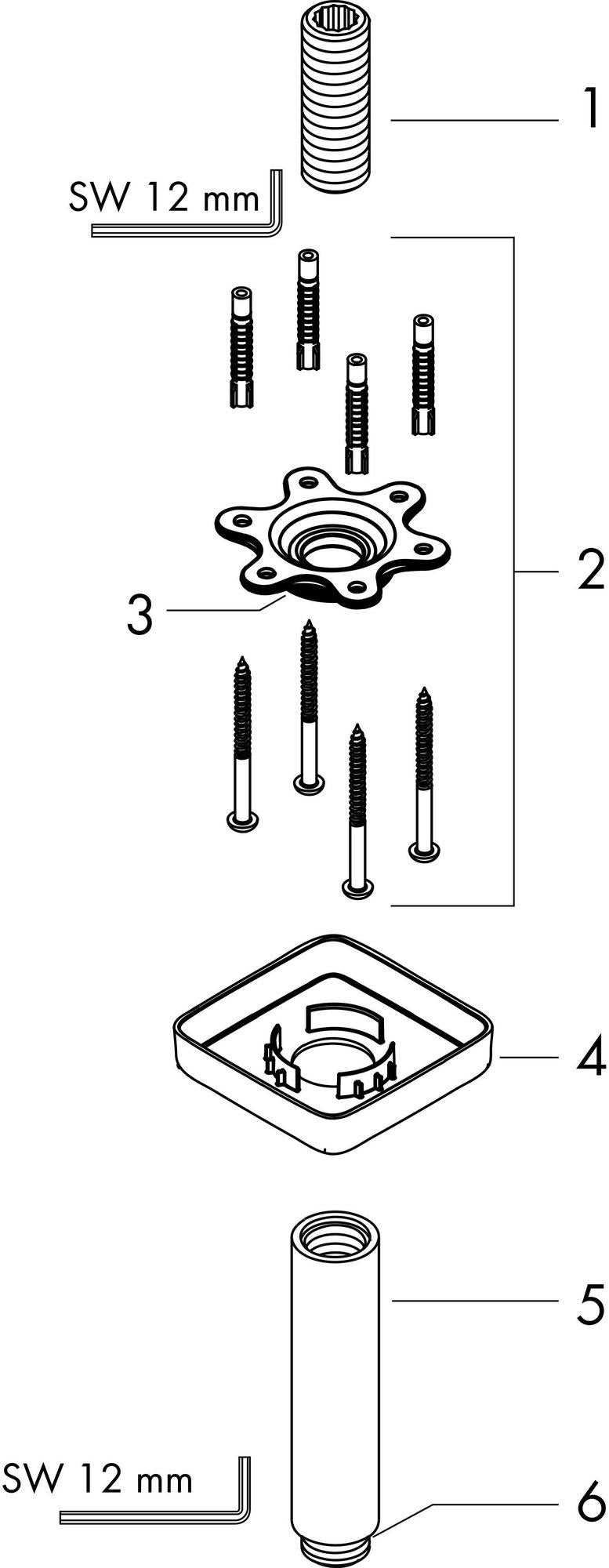 HANSGROHE Deckenanschluss E DN 15 100 mm chrom – Messing, mit Rosette, für Duschkopf