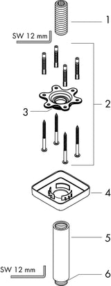 HANSGROHE Deckenanschluss E DN 15 100 mm chrom – Messing, mit Rosette, für Duschkopf