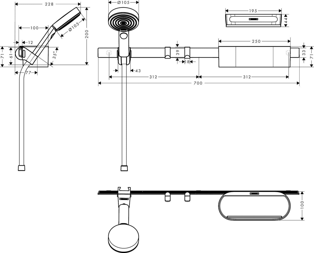 Hansgrohe WallStoris Duschset mattschwarz – Handbrause, Wandstange, Ablagekorb & Zubehör